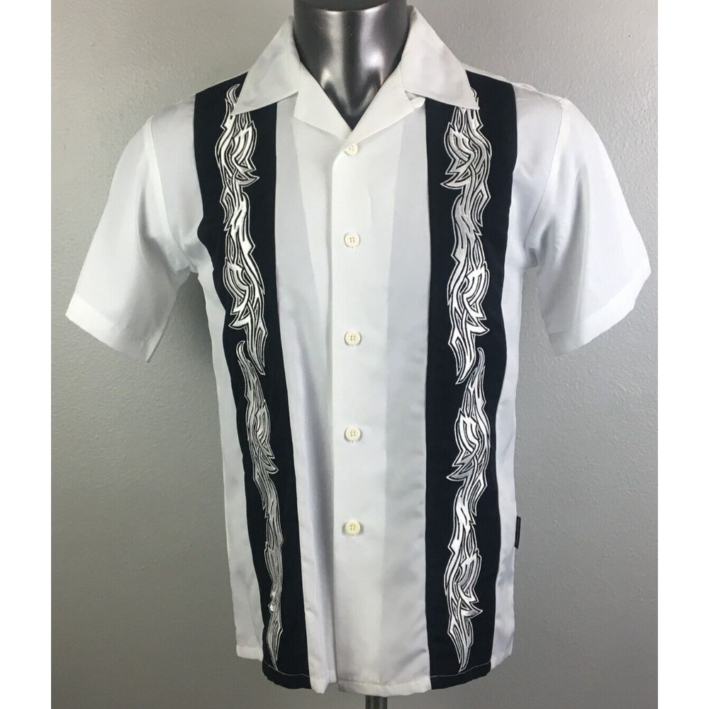 Mens Dragonfly Shirt Size S Button Front White‎ Black Embroidered Tribal Loop